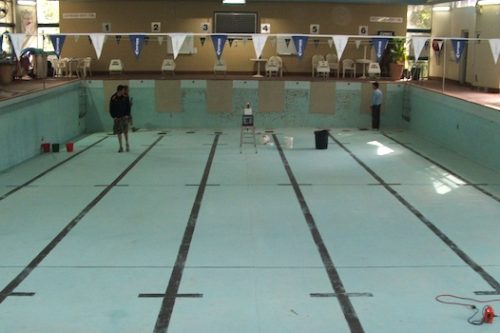 6a - commercial pool - Galston, Hornsby council, NSW - non-slipp tiles fixed in cross-shape, before painting