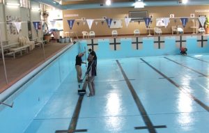 6c commercial pool - Galston, Hornsby council, NSW - pool painted; new black lane lines painting in progress
